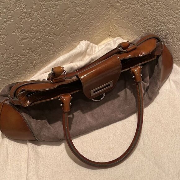 Vintage Salvatore Ferragamo Womens Marisa Colorblock Brown Leather Shoulder Bag - Picture 12 of 14
